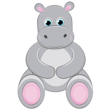 Hafif arka planda şirin bir su aygırı. Çocuk illüstrasyonu için hipopotam. Parmak izleri için dev..