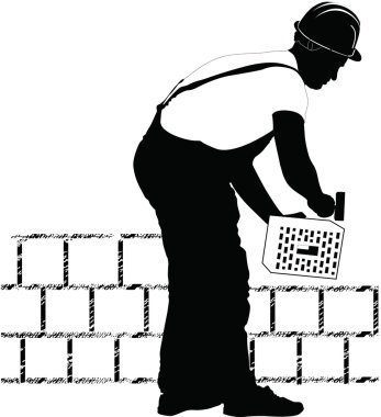 bir tuğla inşaat işçisi koyar