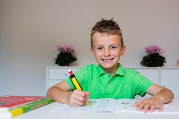 Happy boy with homework