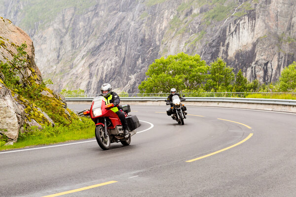 Motorbikes on Hardangervidda road in Norway
