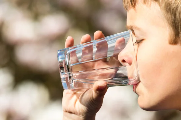 Boy holding glass of fresh water — Stock Photo, Image