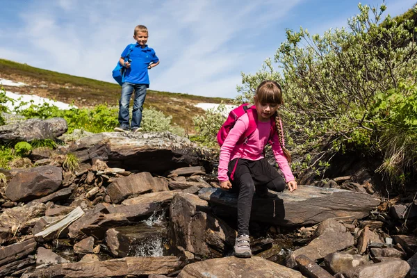 Kinderen wandelen in Noorwegen — Stockfoto
