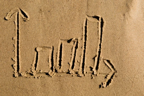 Gráfico de barras desenhado na areia — Fotografia de Stock