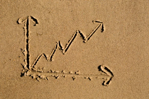 Line chart drawn in sand — Stock Photo, Image