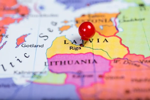 Red push pin on map of Latvia — Stock Photo, Image