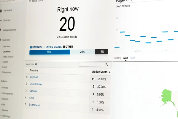 Web analytics data on computer monitor — Stock Photo, Image