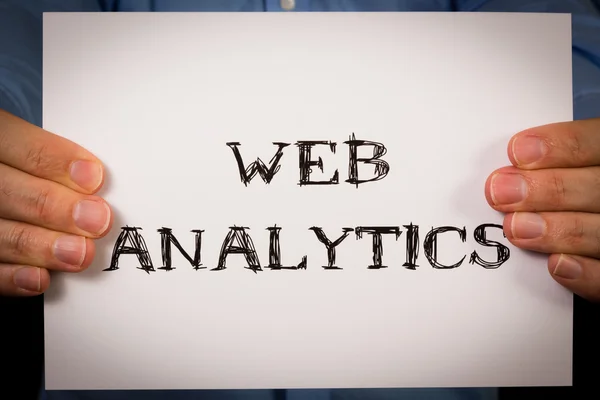 Homme avec signe Web Analytics — Photo