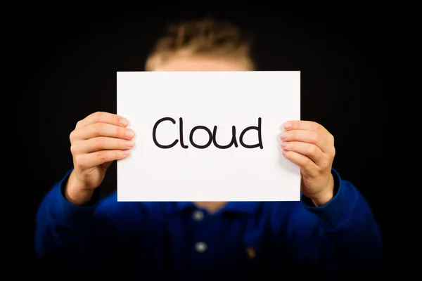 Child holding Cloud sign — Stock Photo, Image