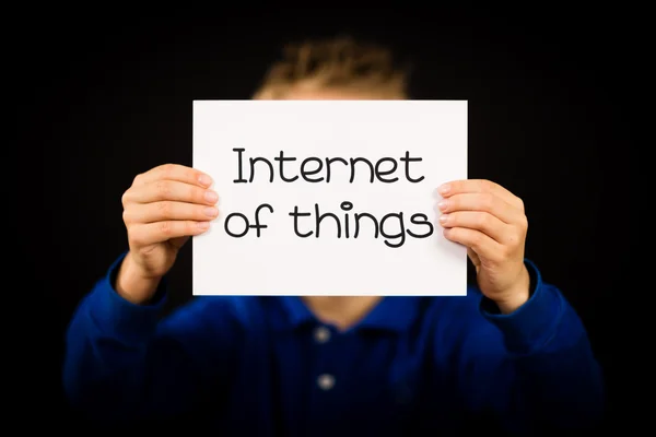 Child holding Internet of Things sign — Stock Photo, Image