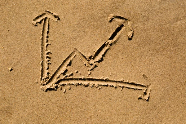 Line chart drawn in sand — Stock Photo, Image