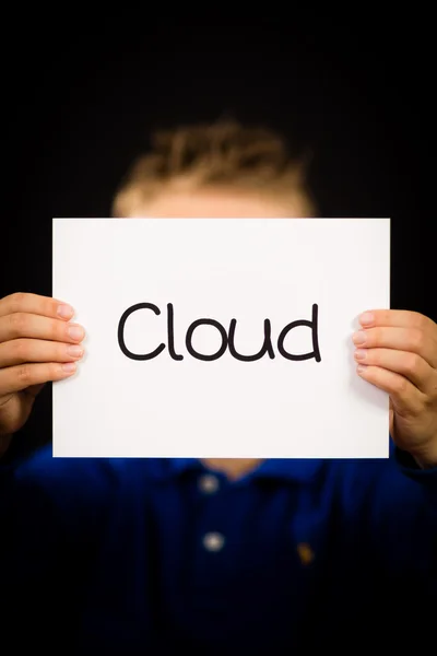 Child holding Cloud sign — Stock Photo, Image