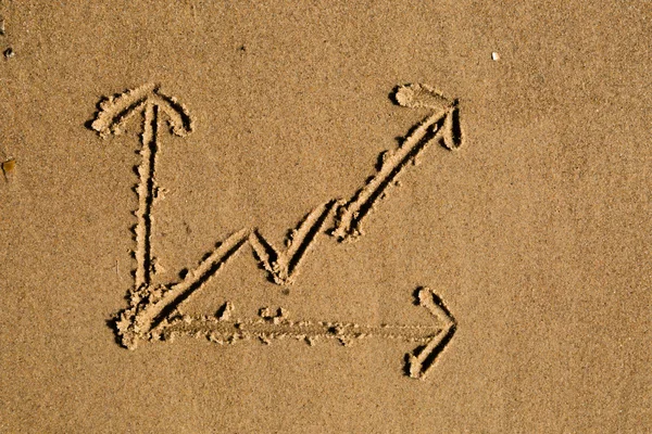 Line chart drawn in sand — Stock Photo, Image