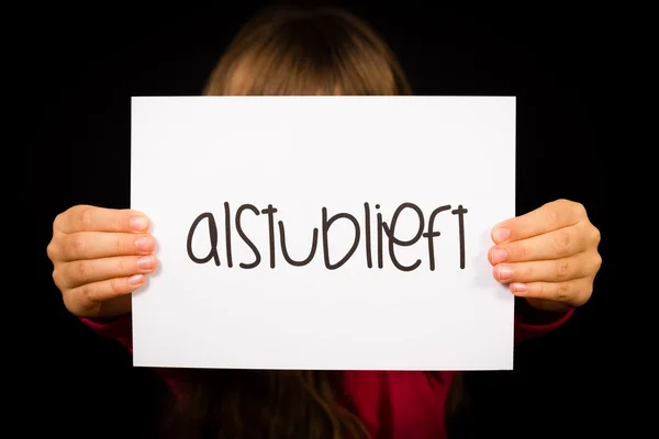 Σημάδι εκμετάλλευση παιδιού με ολλανδική λέξη Alstublieft - παρακαλώ — Φωτογραφία Αρχείου