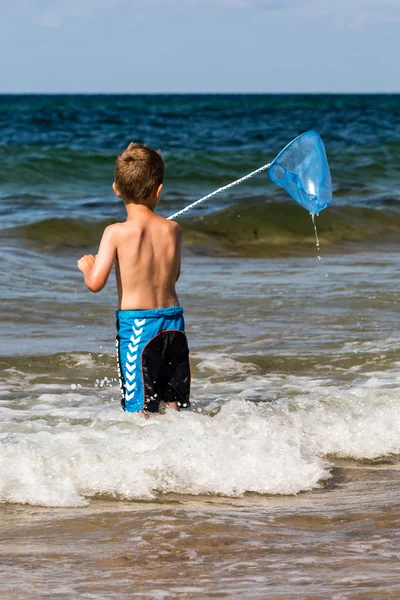 Menino com rede de pesca — Fotografia de Stock