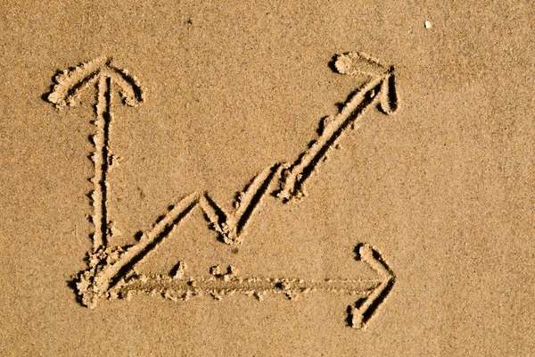 Gráfico de linha desenhado na areia — Fotografia de Stock
