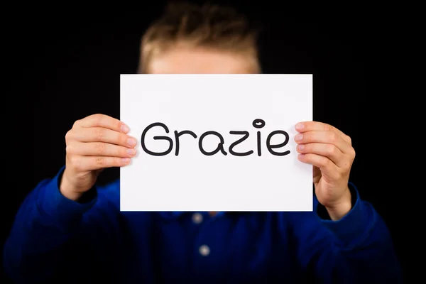 Panneau enfant avec mot italien Grazie - Merci — Photo