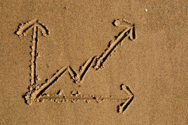 Liniendiagramm in Sand gezeichnet — Stockfoto