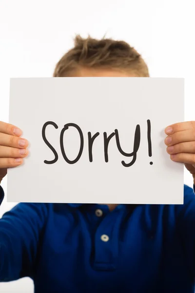 Child holding Sorry sign — Stock Photo, Image