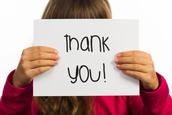 Child holding Thank You sign — Stock Photo, Image