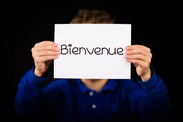 Segno per bambini con la parola francese Bienvenue - Benvenuti — Foto Stock