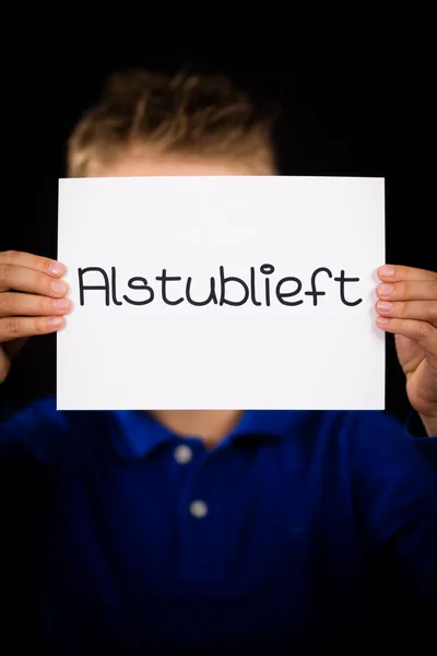 Σημάδι εκμετάλλευση παιδιού με ολλανδική λέξη Alstublieft - παρακαλώ — Φωτογραφία Αρχείου