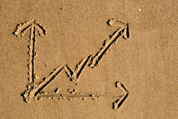 Liniendiagramm in Sand gezeichnet — Stockfoto