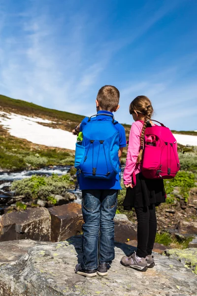 Kids hiking outdoors in nature — Stock Photo, Image