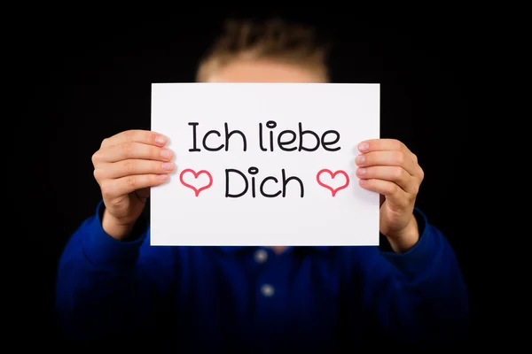 Kind houden teken met Duitse woorden Ich liebe Dich - ik hou van je — Stockfoto