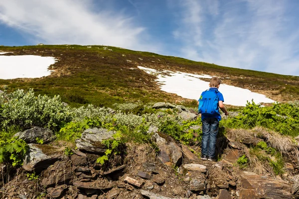 Pojke på resa i naturen — Stockfoto