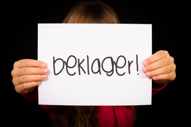Çocuk holding işareti ile Norveç kelime Beklager - üzgünüm
