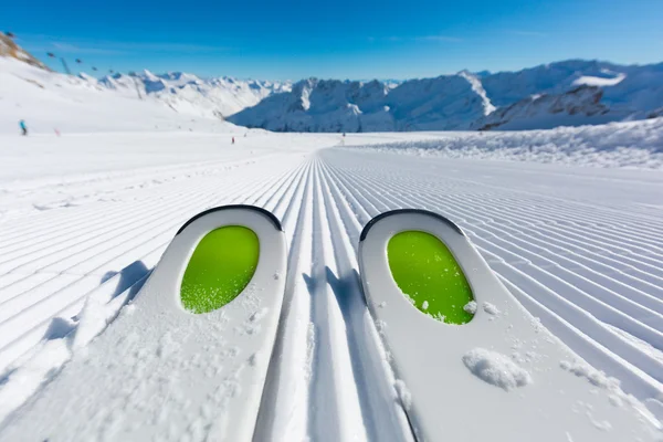 Ski tips on ski piste — Stock Photo, Image