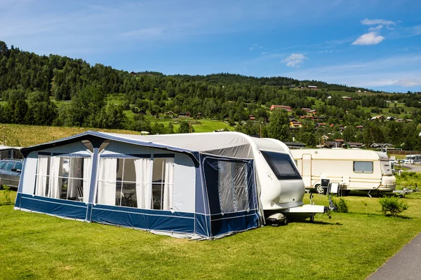 stock image Modern caravan at camping site