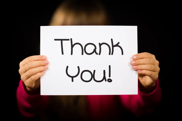 Child holding Thank You sign — Stock Photo, Image