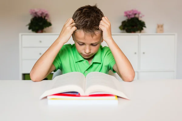 Jovem menino leitura livro — Fotografia de Stock