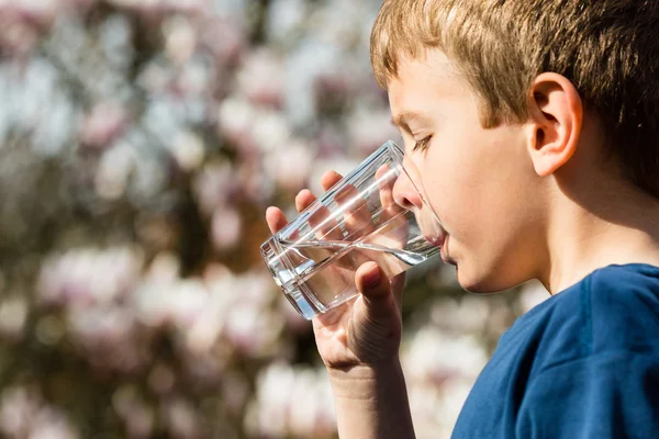 Boy holding glass of fresh water — Stock Photo, Image