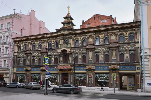 "Herbaciarnia "kupiec SV Perlov na ulicy Myasnitskaya, 19, zbudowany w 1890-1893, obiekt dziedzictwa kulturowego i zabytków architektonicznych — Zdjęcie stockowe