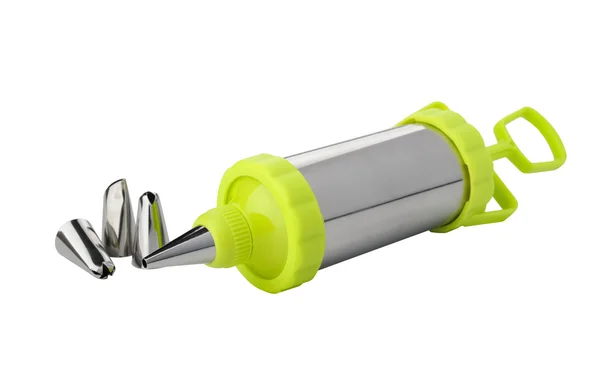 Culinary syringe with nozzles on a white background — Stock Photo, Image