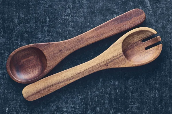 Wooden Spoons Vintage Style Lie Diagonally Gray Background Kitchen Utensils — Stock Photo, Image