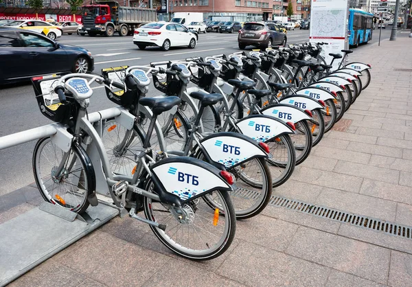 Row Rental Bikes Parked City Streets Ecologically Friendly Transport Moscow — Foto Stock