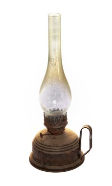 Beyaz arkaplanda izole edilmiş eski gaz lambası