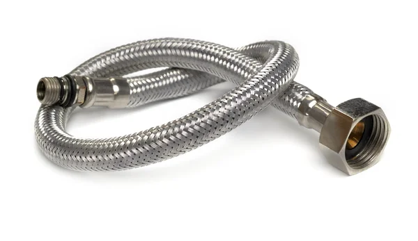 Hose flexible metal braid on a white background — Stock Photo, Image