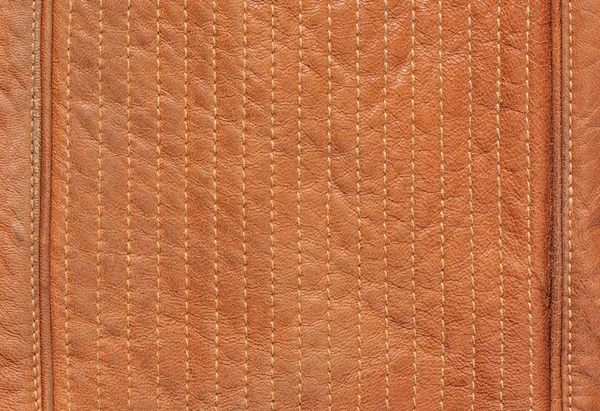 Series of stitches on the brown natural leather — Stock Photo, Image