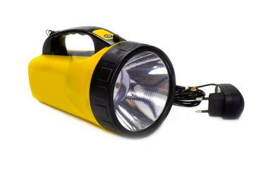 Led el feneri, sarı, beyaz arka plan üzerinde izole