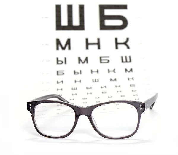 Glasses and test chart for the eye — Stock Photo, Image