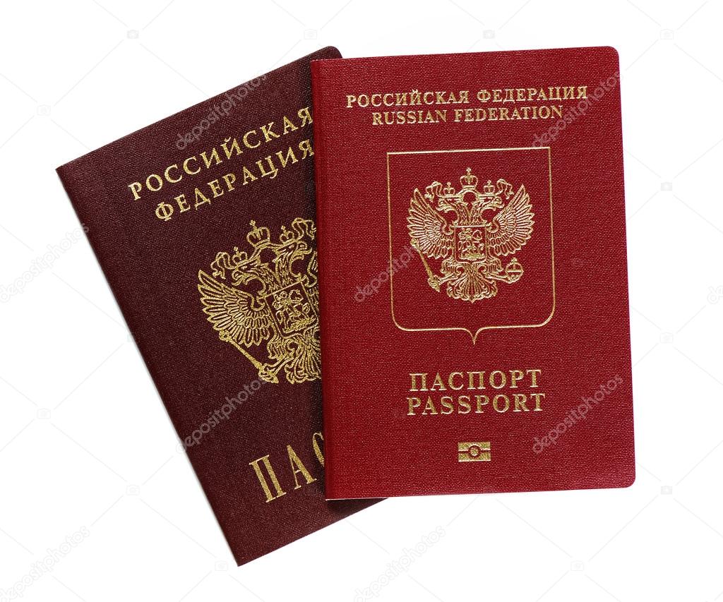 Russian passports on a white background