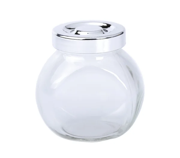 Ένα άδειο γυάλινο βάζο για τα μπαχαρικά σε λευκό φόντο — Φωτογραφία Αρχείου