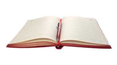 Kırmızı günlüğü ve beyaz arka plan üzerinde izole kalem