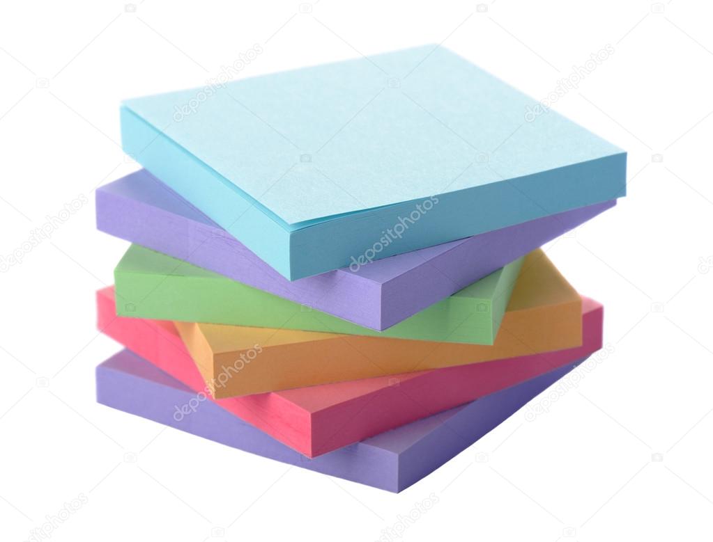 Pile colored block of post it notes, closeup