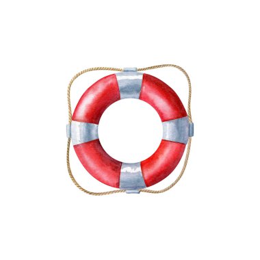 Beyaz arka planda izole edilmiş, el yapımı klitorisi olan kırmızı ve beyaz renkli bir can simidi. Kıyafetler, çıkartmalar, bebek partisi, tebrik kartları, baskılar için resim.