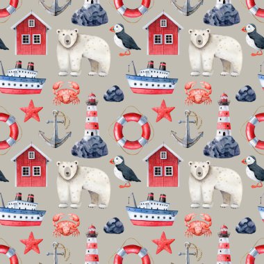 Bej arka planda Kuzey Denizi pürüzsüz desen. Çocuk suluboya çizimi. Kumaş dokusu, ambalaj kağıdı, duvar kağıtları, yapıştırma kitabı.